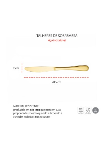 Faca de Sobremesa Dourado Ouro Inox Buffet...