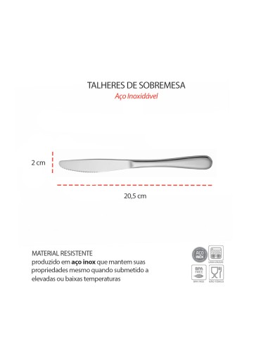 Faca de Sobremesa Inox Talheres Buffet...