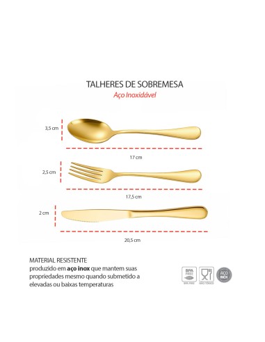 Talheres de Sobremesa Dourado Faqueiro Garfo...