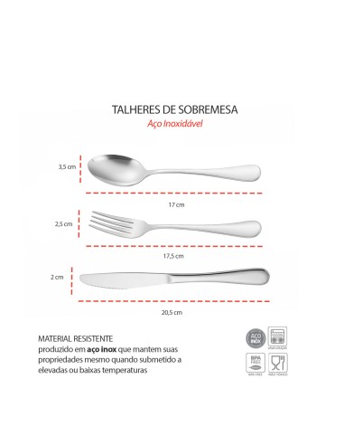 Talheres de Sobremesa Inox Faqueiro Garfo Faca...