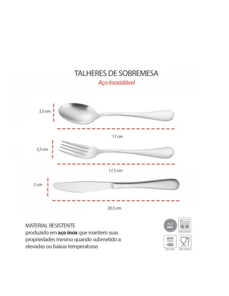 Talheres de Sobremesa Inox Faqueiro Garfo Faca Colher 18un
