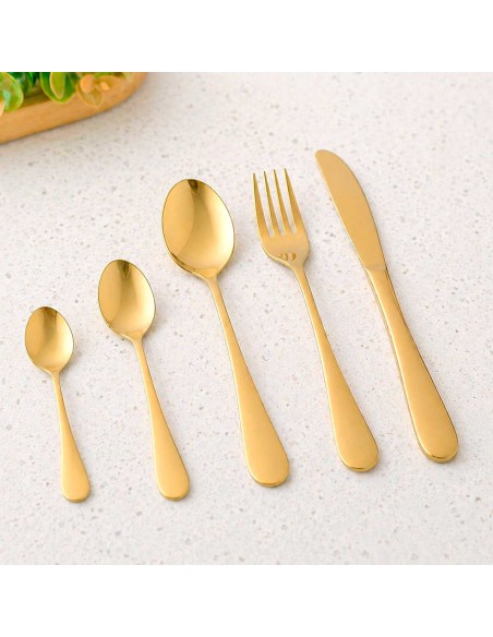 Talheres de Sobremesa Dourado Faqueiro Garfo Faca Colher 18un