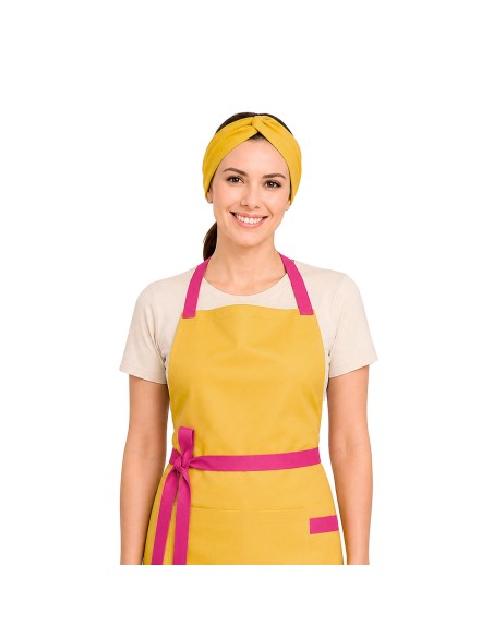 Avental Amarelo Rosa Pink Alça Cruzada Buffet Confeitaria