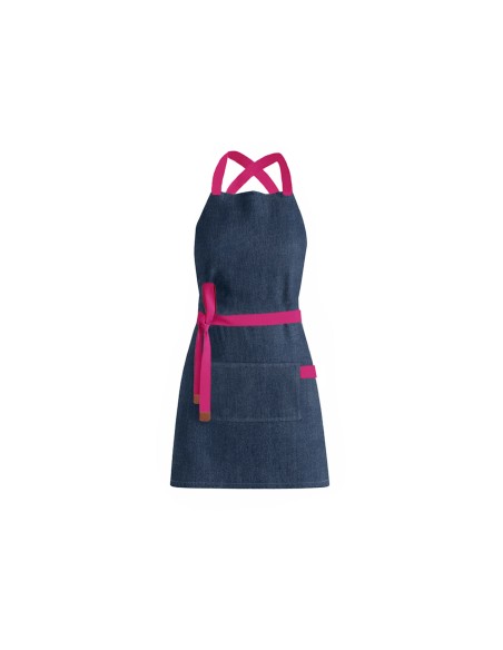 Avental Jeans Alça Cruzada Rosa Pink Restaurante Cafeteria
