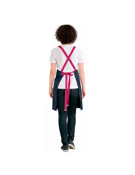 Avental Jeans Alça Cruzada Rosa Pink Restaurante Cafeteria