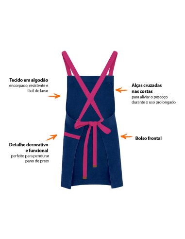 Avental Azul Marinho Alça Cruzada Rosa Pink...