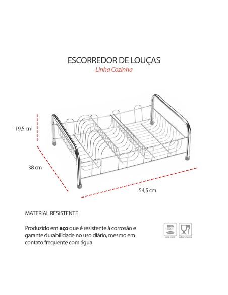 Escorredor de Louça Pratos Copos Talheres Grande Aço Cromado