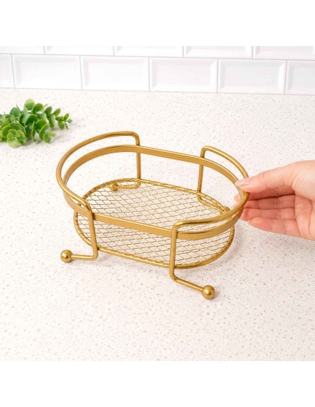 Bandeja Oval Mini Organizador Dourado Porta Temperos Aço