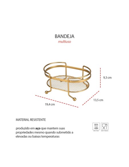 Bandeja Oval Mini Organizador Dourado Porta Temperos Aço