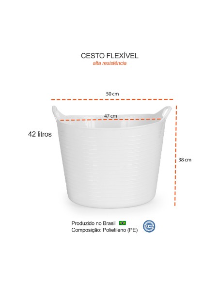 Balde Flexivel Cesto Multiuso Branco Roupa Brinquedos 42L