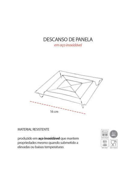 Descanso de Panela Suporte Quadrado Aço Inox Apoio Mesa