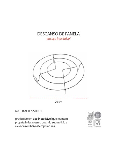 Descanso de Panela Suporte Redondo Aço Inox Apoio Mesa