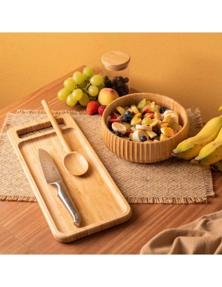 Tabua de Bambu Petisqueira Bandeja Retangular Alça 30cm