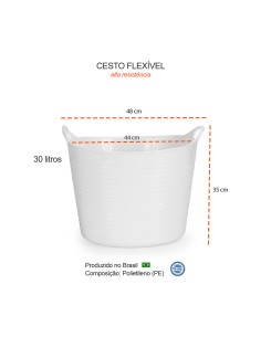 Balde Flexivel Cesto Multiuso Branco Roupa Brinquedos 30L 2