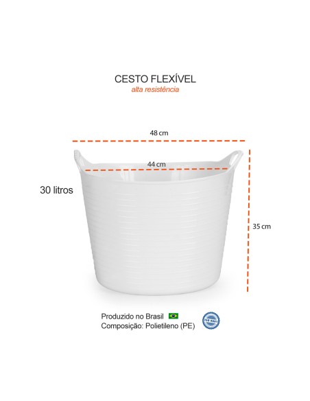 Balde Flexivel Cesto Multiuso Branco Roupa Brinquedos 30L