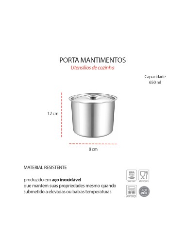 Porta Mantimentos Aço Inox Lata Pote com Tampa...