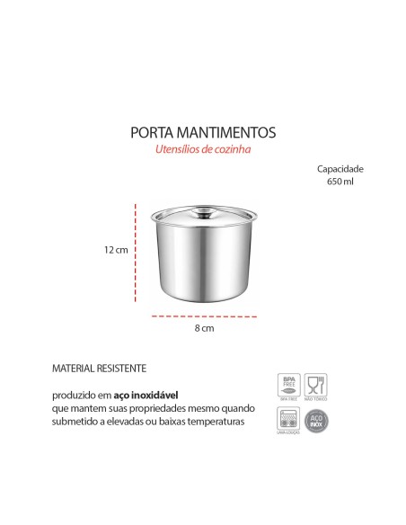 Porta Mantimentos Aço Inox Lata Pote com Tampa Armazenar 650ml