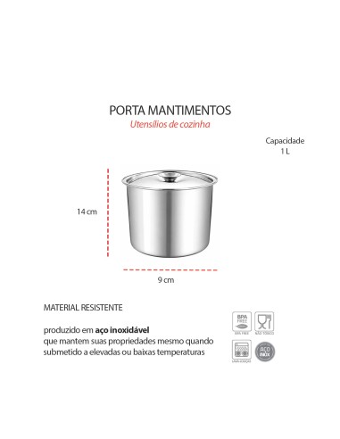 Porta Mantimentos Aço Inox Lata Pote com Tampa...
