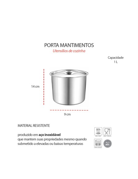 Porta Mantimentos Aço Inox Lata Pote com Tampa Armazenar 1L