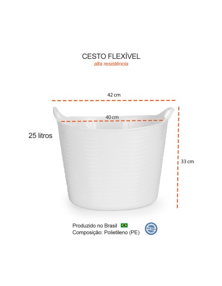Balde Flexivel Cesto Multiuso Branco Roupa Brinquedos 25L