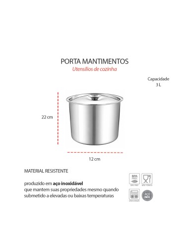Porta Mantimentos Aço Inox Lata Pote com Tampa...