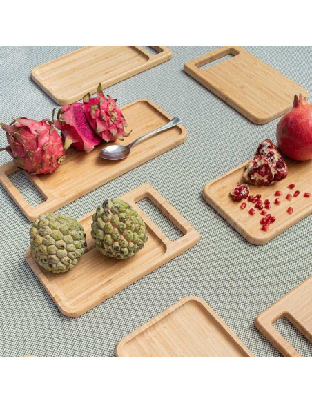 Tabua de Bambu Petisqueira Bandeja Retangular Alça 30cm