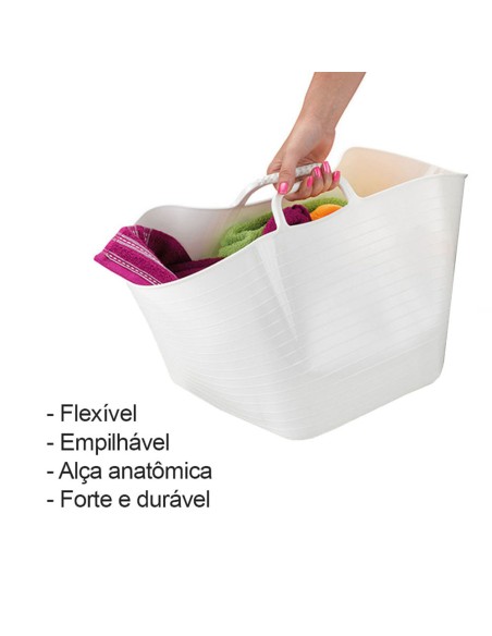 Balde Flexivel Cesto Multiuso Branco Roupa Brinquedos 25L