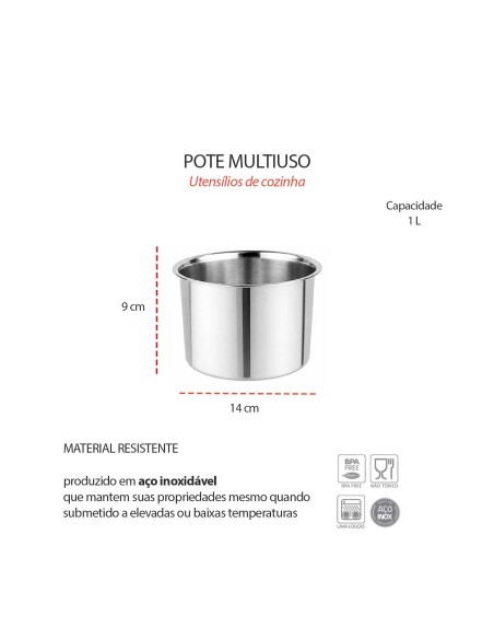 Pote Bowl Inox Multiuso Molheira Recipiente Lata Buffet 1L
