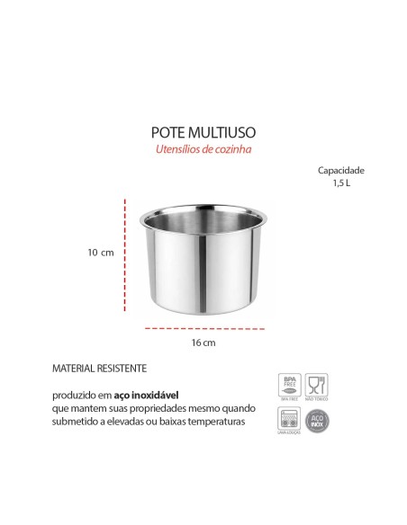 Pote Bowl Inox Multiuso Molheira Recipiente Lata Buffet 1,5L