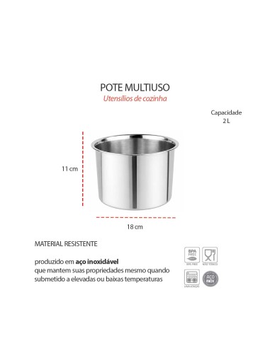Pote Bowl Inox Multiuso Molheira Recipiente...