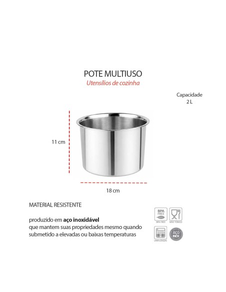 Pote Bowl Inox Multiuso Molheira Recipiente Lata Buffet 2L
