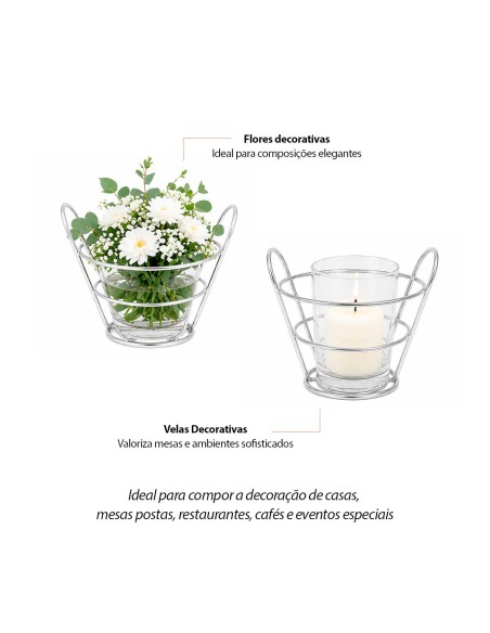Cestinha Cachepot Inox Decoraçao Flor Vela Restaurante Mesa