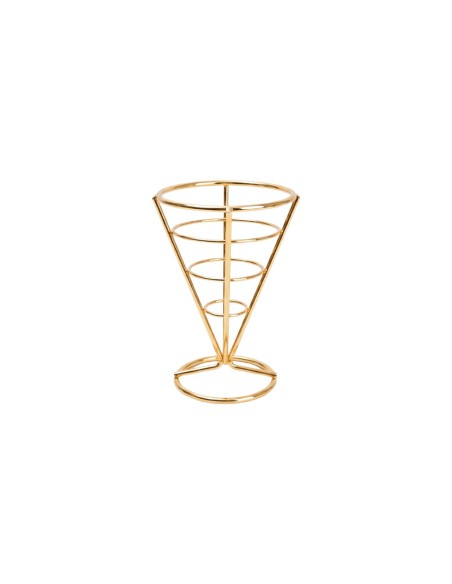 Suporte Cone Fritas Cestinha Inox Dourado Servir Petisco 10un