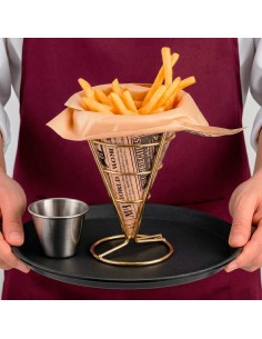 Suporte Cone Fritas Cestinha Inox Dourado Servir Petisco... 2