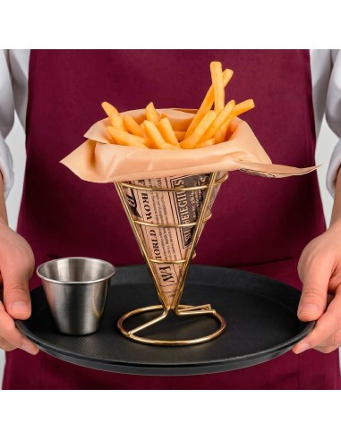 Suporte Cone Fritas Cestinha Inox Dourado...