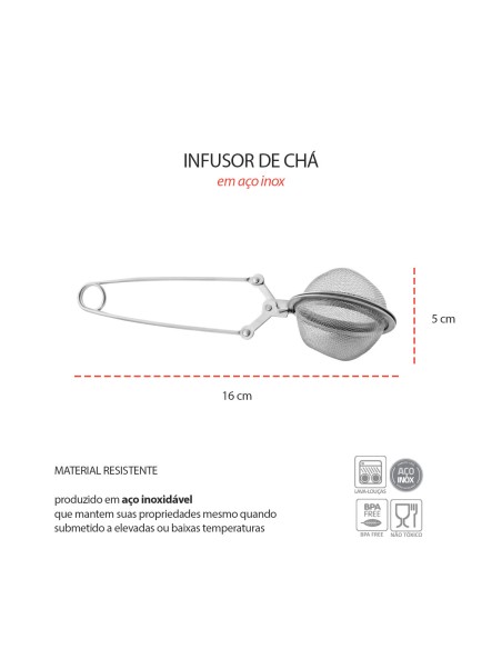 Infusor de Cha Pinça Esfera Redonda Peneira Inox Ervas