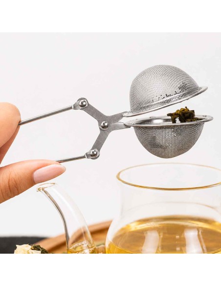Infusor de Cha Pinça Esfera Redonda Peneira Inox Ervas