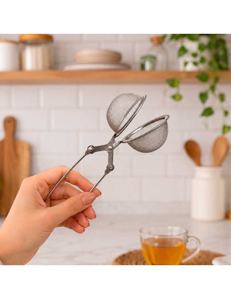 Infusor de Cha Pinça Esfera Redonda Peneira Inox Ervas