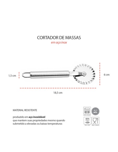 Cortador de Massas Carretilha Dentada Inox Pastel Pizza