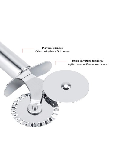 Cortador de Massas Carretilha Dupla Inox Pastel...