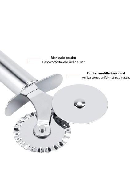 Cortador de Massas Carretilha Dupla Inox Pastel Pizza