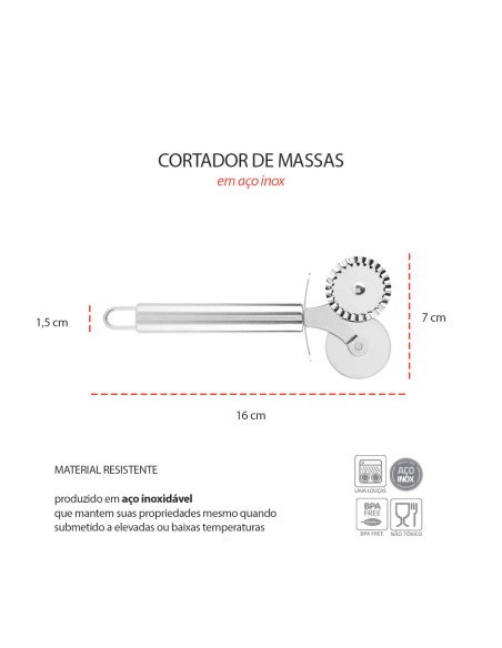 Cortador de Massas Carretilha Dupla Inox Pastel Pizza