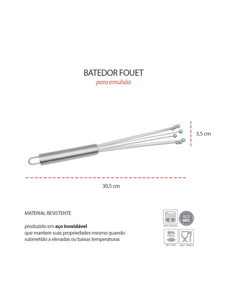 Batedor de Ovos Fouet para Emulsao Molhos Inox Profissional