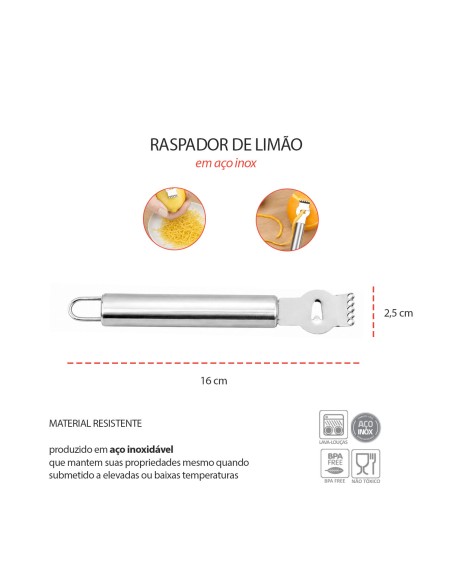 Raspador de Limao Descascador Ralador Inox Drink Bar Tortas
