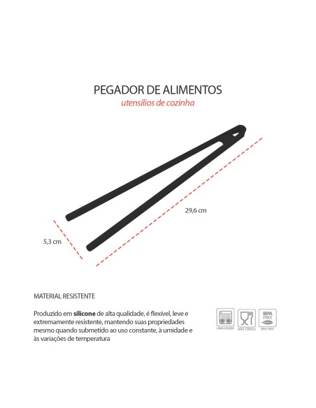 Pegador de Alimentos Pinça Silicone Preto Buffet 30cm
