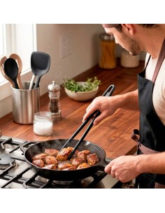 Pegador de Alimentos Pinça Silicone Preto Buffet 30cm 2