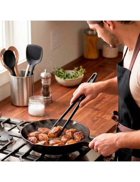 Pegador de Alimentos Pinça Silicone Preto Buffet 30cm