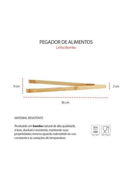 Pegador de Alimentos Salada Pinça Bambu Buffet Sashimi 30cm