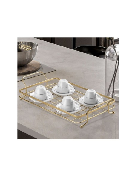 Bandeja Dourado Fosco Servir Decorar Festa Buffet Suporte Alça Aço