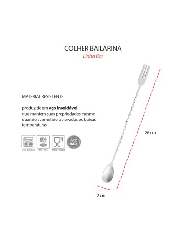 Colher Bailarina Garfo Tridente Inox Drink...